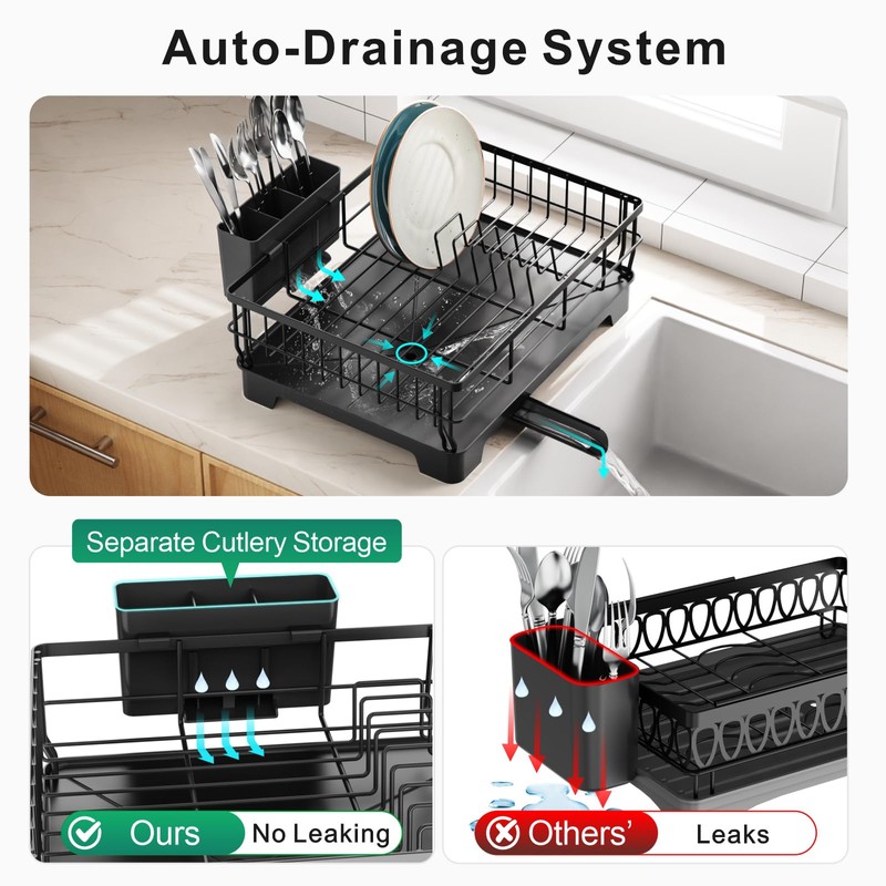 GSlife Expandable Dish Drying Rack with Drainboard - Multifunctional 2-in-1