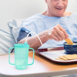 NICEYEA Leak-proof drinking cup for disabled people, sippy cup with 2 handles, cup with straw, drinking cup for elderly, pregnant women, feeding aid, drinking aid, convalescent cup, 350 ml