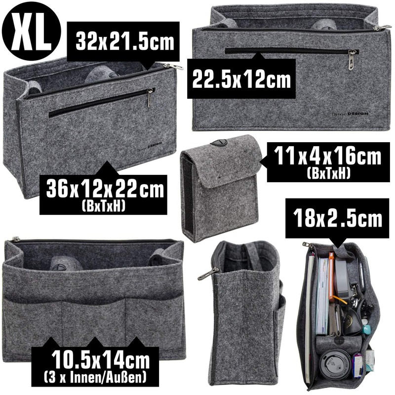 DuneDesign Felt Handbag Organiser 36x12x22cm Felt Bag Insert XL Inner