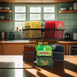 ST-BEST-P Tea Bag Organizer Coffee Holder Storage Spinning Carousel Basket Black Adjustable Tea Caddy For Kitchen Counter, Countertop, Cabinet