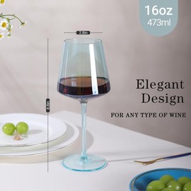 Light Blue Wine Glasses Set 6-16oz Modern Blue Wine Glasses With Tall Long Stem and Flat Bottom,Unique Blue Wine Stemware for Birthday Wedding Bridal Shower