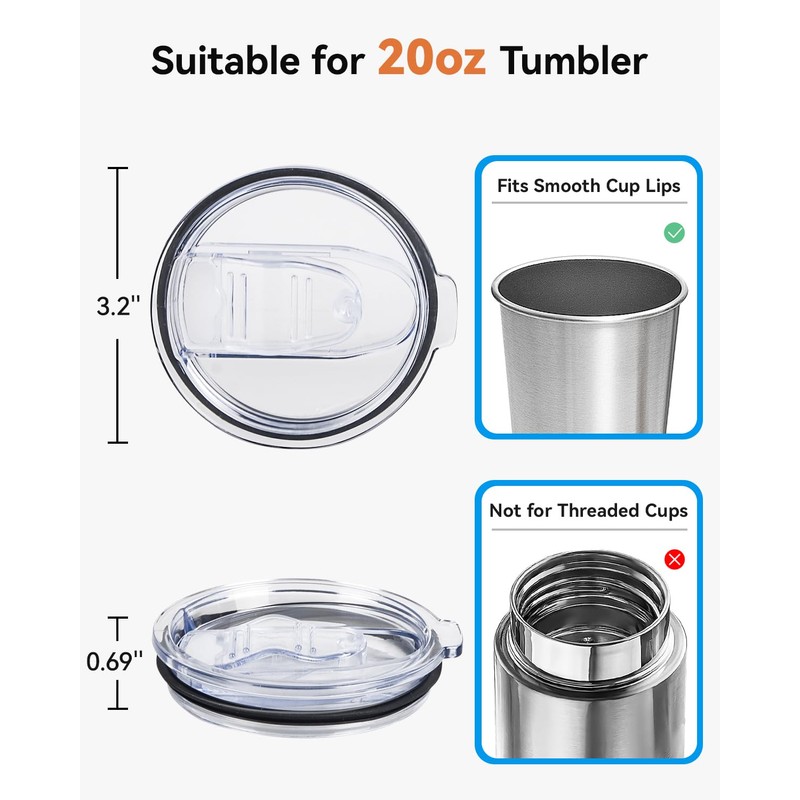 SUNRAYNEST Replacement Lids for 20 oz Tumblers, 2 Pack, Splash-Resistant