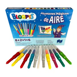 Plumones Mágicos Bloopys AIRE - Cambian de Color al Soplar | 11 Plumones Tipo Aerógrafo con Plantillas | No Tóxicos, Creatividad, Arte y Diversión para Niños