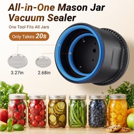 Raywok Mason Jar Vacuum Sealer Kit, 20s Fast Vacuum Seal & All-in-One Design, Cordless Electric Vacuum Sealer for Wide & Regular Mouth Mason Jars, Rechargeable Food Storage System