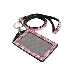Rhinestone Crystal Sparkly Lanyard and ID Badge Holder for Photo ID Cards (Pink)