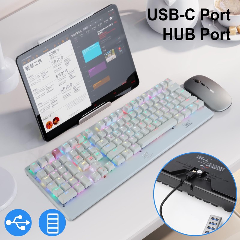 Neepoolock ZY-2218 Left-Handed Gaming Keyboard - BT/2.4Ghz/USB-C Connectivity, RGB Backlit,