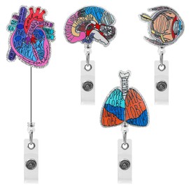 Pack of 4 Heart ID Card Holders Nurse Accessories ID Card Holder Heart Retractable Anatomy Nurse Name Tag Holder Nursing Badge Clips for Doctor Student Teacher Office Clinic