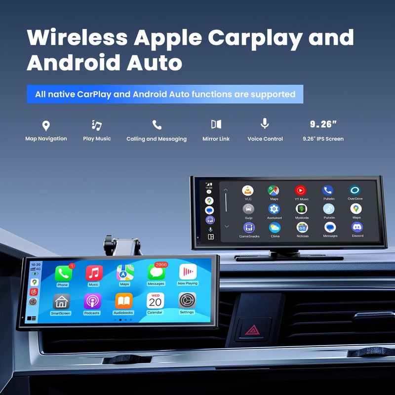 krunia 9.26" Wireless Portable Car Play Screen for Apple CarPlay