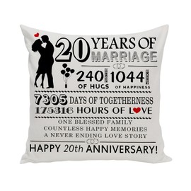 Marriage Gift,20th of Wedding Anniversary Throw Pillow Cover Gift,Special Keepsake Pillowcase Decoration Gift for Couples Parents,Square Shape Linens Cushion Cover for Grandma Grandpa(20 Years)