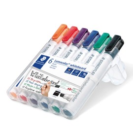 Staedtler Lumocolor 351 B WP6, Rotuladores for Pizarra Blanca, Estuche with 6 Marcadores de Colores Variados, Blíster with Seis Marcadores.