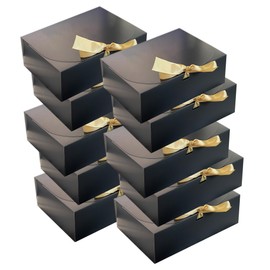 LADY&HOME 10 Pcs Gift Boxes with Lids, Bridesmaid Proposal Box with Ribbon,Kraft Paper Boxes for Wedding,Gift Packing,Birthday,Party,Christmas (Black)