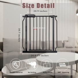 Walk Thru Baby Gates 29-34 Inch, Auto Close Child Safety Gates for Stairs Banister Doorways Hallway,Indoor Safety Child Gates for Kids or Pets