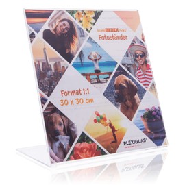 Photo Stand (Picture Frame) in Photo Format 30 x 30 cm Photo Stand as Crystal Clear Picture Stand, Photo Frame, Frameless Picture Holder as Stand Made of Plexiglas for Your Favourite Photos and