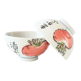 Mino ware Japanese Pottery Pair Rice Bowl Vegetable Pattern (set of 2) made in Japan (Japan Import) FTC201 (Red Turnip)