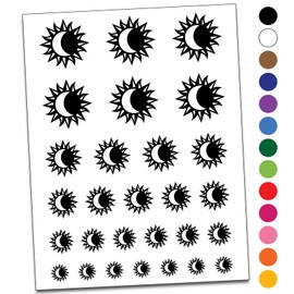 Solar Eclipse Sun Moon Temporary Tattoo Water Resistant Fake Body Art Set Collection - Purple (One Sheet)