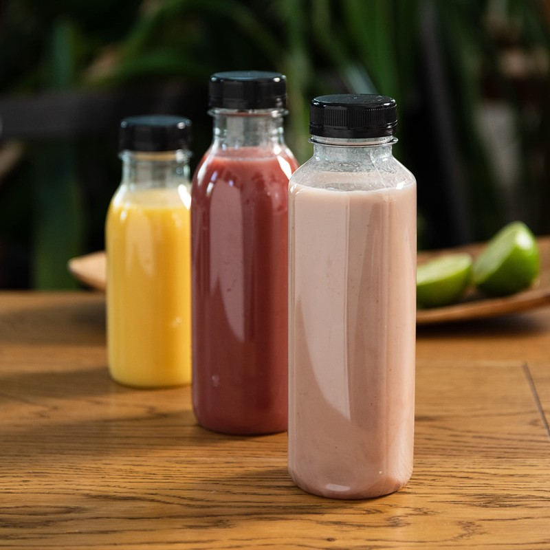 Nipter Plastic Bottles for Filling, Square Bottles, Transparent Smoothie Bottle,