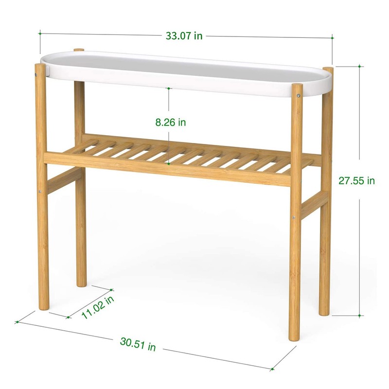 Wisuce Bamboo Shelf Indoor, 2 Tier Window Tall Stand Table