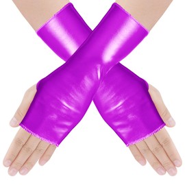 obmwang Shiny Metallic Fingerless Gloves - Cosplay Gothic Punk Rock Stage Gloves for Women and Girls