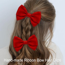 ZOLYCO 4.5 Inches Hair Bows for Women Girls Thick Ribbon Boutique Alligator Clips Hair Accessories for Older Kids Children Young Girls 2 Pcs (Red)
