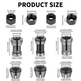 Oiieco 6PCS Router Collet Chuck Set, 6mm,6.35mm,8mm Steel Collet Adapter with 2 Nuts,Compatible with Katsu Router,Makita Router Accessories,for Milling Cutter,Engraving,Wood Trimming