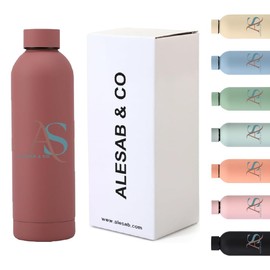 ALESAB & CO Thermal Insulated Metal Water bottle, Outdoors drinking bottles travel flask for Hot drink and Cold,Double Walled,Leakproof (Smoke Pink, 500 ML)