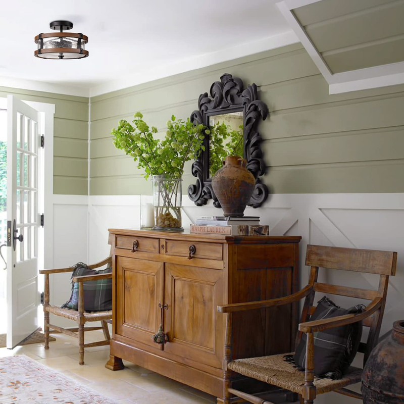 DEYNITE Farmhouse 2-Light Ceiling Light Fixture, Semi Flush Mount Ceiling