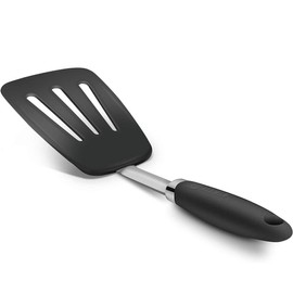 Unbranded Hygienic Solid Heat-Resistant Flexible Slotted Silicone Spatula, Black Non-st...