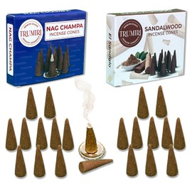 TRUMIRI Incense Cones - Combo Pack of 20 Cone Incense - 10 Nag Champa + 10 Sandalwood - Insence Cones - Incense Cones Scented - Cone Incense Scents - Insense Cones - Incent Cone