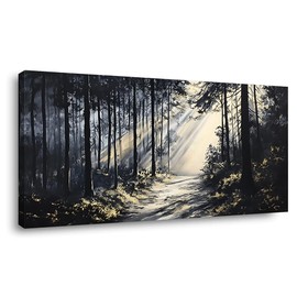 LAVIKARS Rustic Sunlight Forest Wall Art for Living Room Office Black and White Modern Landscape Canvas Painting Prints Large Nature Artwork Home Kitchen Bedroom Decor (20x40 Inches)