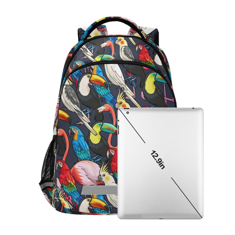 JHKKU Kids Backpack for Boys Girls Bookbags Colorful Exotic Birds