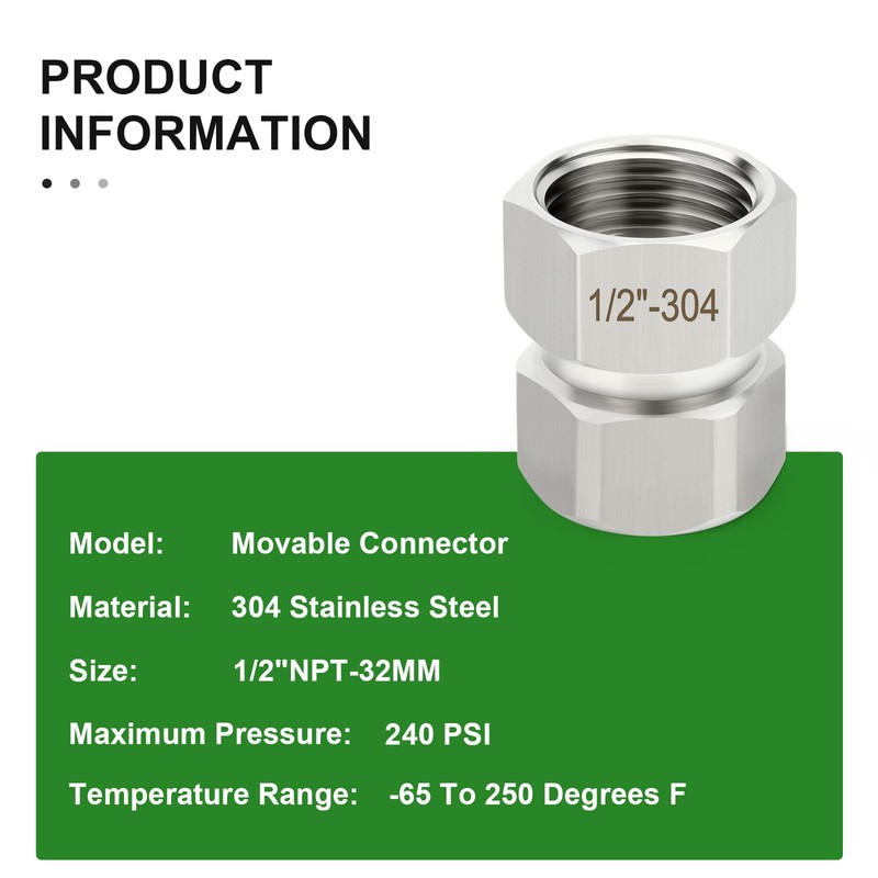 TAISHER 2PCS 304 Stainless Steel Flexible Movable Connector, 1/2" NPT