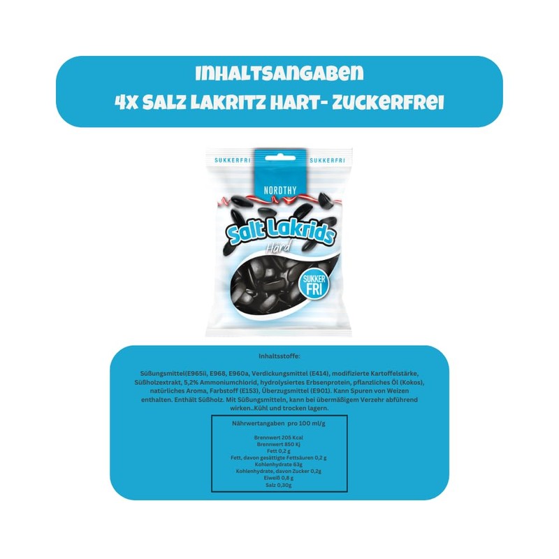 4x Nordthy Salz Lakritz hart Zuckerfrei 65g - auch für
