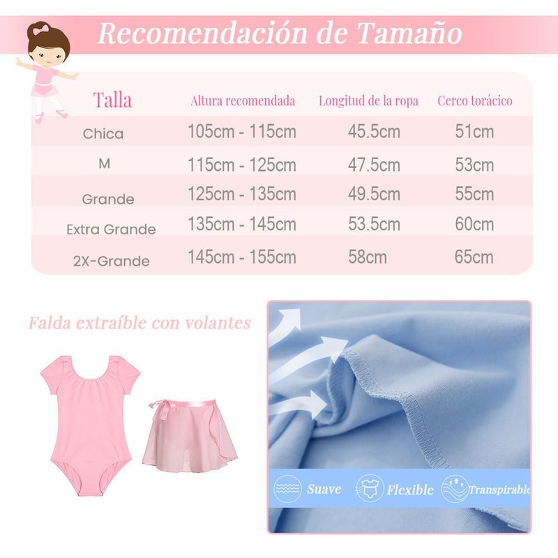 Vestido Manga Corta para Danza Ballet, Leotardo Danza Algodón para