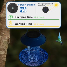 MLEPXBO Solar Bird Feeder, Durable Metal Outdoor Bird Feeders Hanging Station, Wild Bird Feeders with Solar LED Light, Squirrel Proof Bird Feeder for Balcony Garden Decoration (Blue)