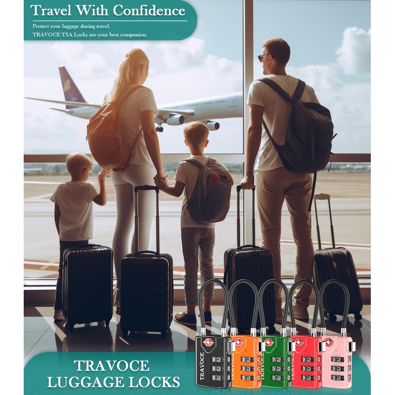 Search Alert TSA Approved Travel Combination Luggage Cable Locks for
