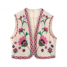 Mincib Women's Floral Embroidered Vest Boho Vintage Linen Vest Y2k Sleeveless 2024 Summer Waistcoat Top(Pink,M)