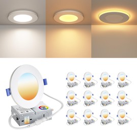 MDTlight 12 Pack 6 Inch LED Recessed Ceiling Light with Night Light| 5CCT Dimmable 2700K-5000K| RA90 1050LM 12W 120V| Ultra-Thin High Brightness Canless Wafer Downlight with Junction Box| IC ETL FCC