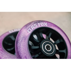 CLAS FOX Pro Scooter Wheels 100mm Transparent Sparkle PU with ABEC-9 Bearings CNC Metal Core (2pcs) (Purple)
