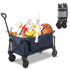 Collapsible Folding Wagon Cart, 220LBS Heavy Duty Foldable Utility Garden Cart with All Terrain Wheels & Side Storage Bag, Portable Sports Wagon for Camping, Shopping, Garden