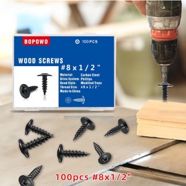 Bopowo(100pcs) #8×1/2" Black Truss Head Wood Screws Quick Metal Self Tapping Screws