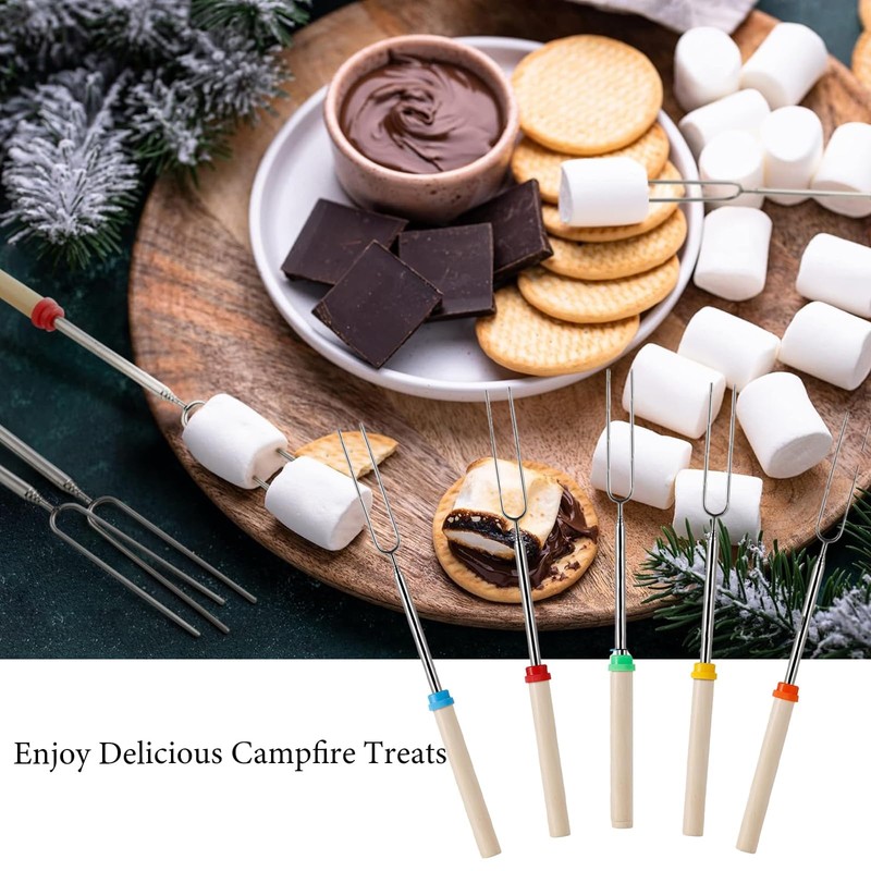 5 Pack Marshmallow Toasting Forks Kit, Extendable Stainless Steel Smores