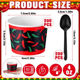 Blushtier 100 Sets 4oz 100pcs Chili Cook off Tasting Cups with 100pcs Plastic Spoon Small Disposable Paper Bowls Chili Cups Portion for Party Mexican Party Cooking Food Sauce Supplies
