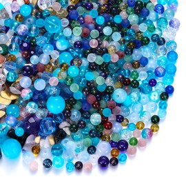 Sureio 1300 Pcs Assorted Glass Beads for Jewelry Making Natural Chip Stone Beads Multicolor Craft for Art Bracelets Necklace Pendants Making Supplies (Ocean Blue)