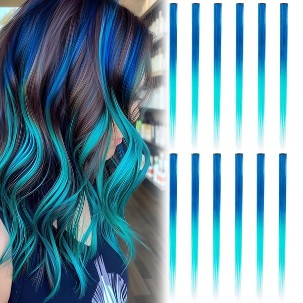 Tasodin 12 PCS Ombre Blue to Teal Green Clip in