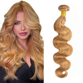 Honey Blonde Bundles Human Hair Color #27 Body Wave Bundles 12 inch Double Weft Soft Real Blonde Body Wave Bundle Hair Extensions