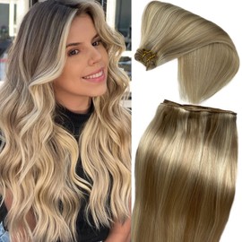 Hand Tied Sew in Hair Extensions Ombre Blonde Human Hair Bundles Ash Blonde Fading to Platinum Blonde Hand Tied Weft Hair Extensions 12Inch 80g 8T60 Real Hair Ombre Blonde Double Weft Sew in Bundles