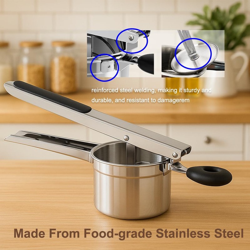 LunaCozy Large Potato Ricer, Heavy Duty Stainless Steel Potato Ricer
