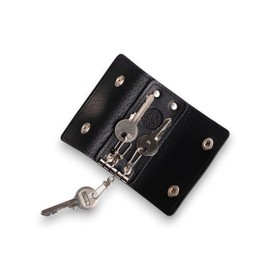 Genuine Leather Key Case with Multiple Key Holders Compact and Secure Key Organizer for Men and Women (Black)