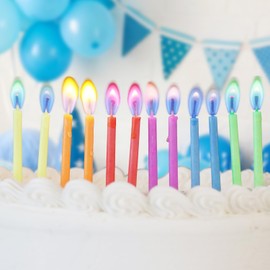 Rainbow Moments Color Flame Birthday Candles – Vibrant Assortment of 6 Colors, Non-Toxic & Eco-Friendly with Plastic Holders – 12 Count, 8-Minute Burn Time, Perfect for Celebrations & Parties