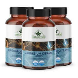 Natural Vida Magnesium Citrate 500mg + Vitamin D, 180 Capsules - 18 Months Supply - Easily Absorbed - Muscle, Heart & Digestive Support - One per Day, Non-GMO (3)